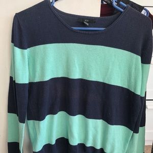 F21 Striped Navy Blue Sweater Crew Neck